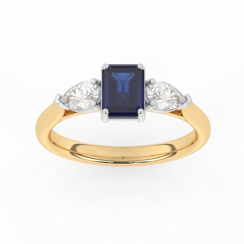 R-82410-SA-Y  Lab Diamond & Sapphire Three Stone Ring