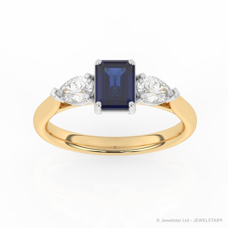 R-82410-SA-Y  Lab Diamond & Sapphire Three Stone Ring