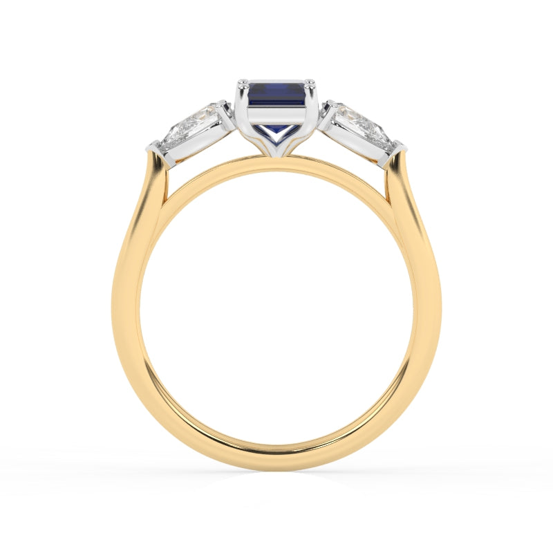 R-82410-SA-Y  Lab Diamond & Sapphire Three Stone Ring
