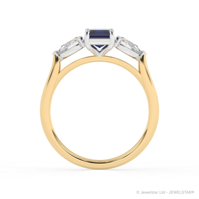 R-82410-SA-Y  Lab Diamond & Sapphire Three Stone Ring