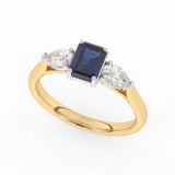 R-82410-SA-Y  Lab Diamond & Sapphire Three Stone Ring F/VS (EGL Report Included)