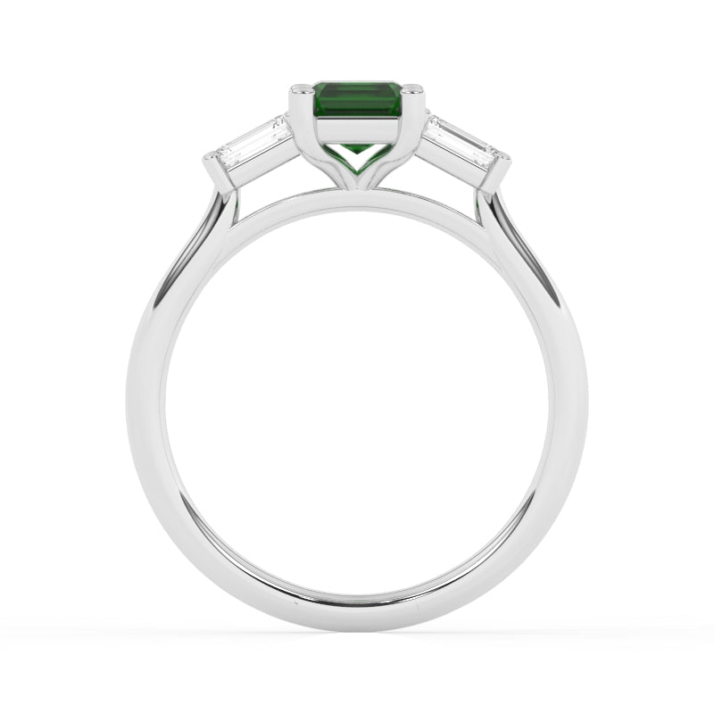 R-82411-EM-W  Lab Diamond & Emerald Three Stone Ring