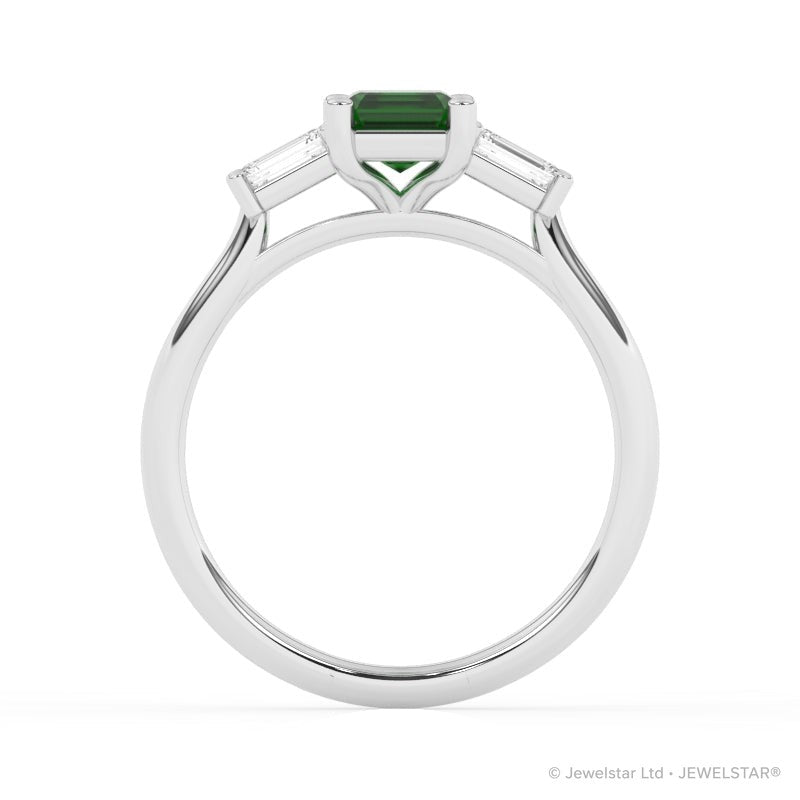 R-82411-EM-W  Lab Diamond & Emerald Three Stone Ring