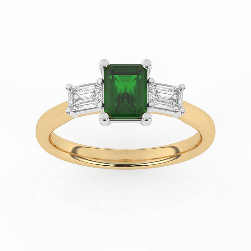 R-82411-EM-Y  Lab Diamond & Emerald Three Stone Ring