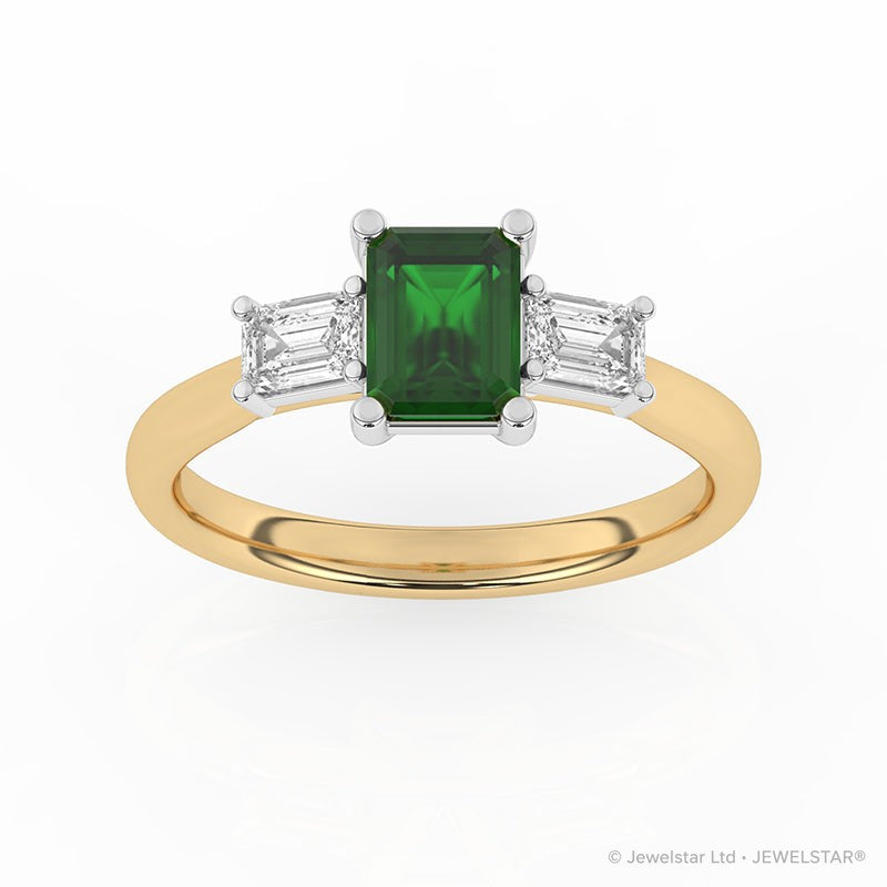 R-82411-EM-Y  Lab Diamond & Emerald Three Stone Ring