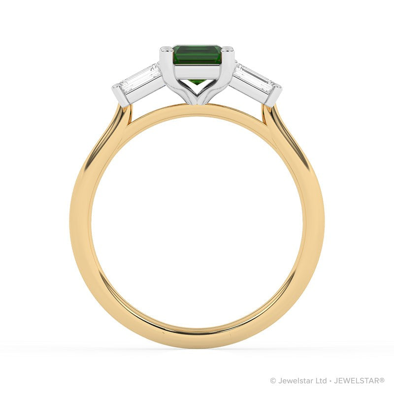 R-82411-EM-Y  Lab Diamond & Emerald Three Stone Ring