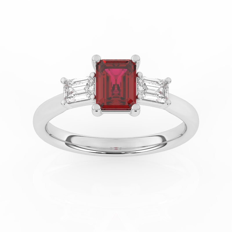 R-82411-RU-W  Lab Diamond & Ruby Three Stone Ring