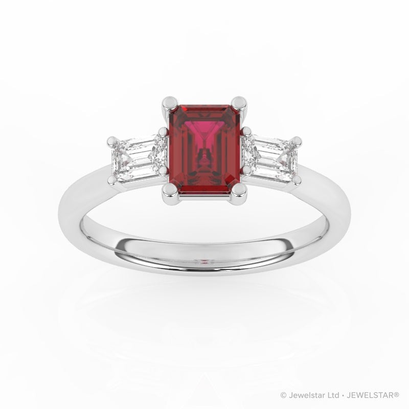 R-82411-RU-W  Lab Diamond & Ruby Three Stone Ring