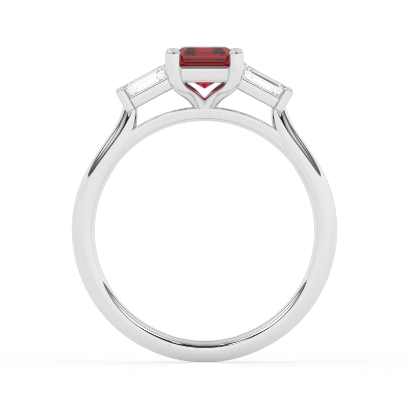 R-82411-RU-W  Lab Diamond & Ruby Three Stone Ring