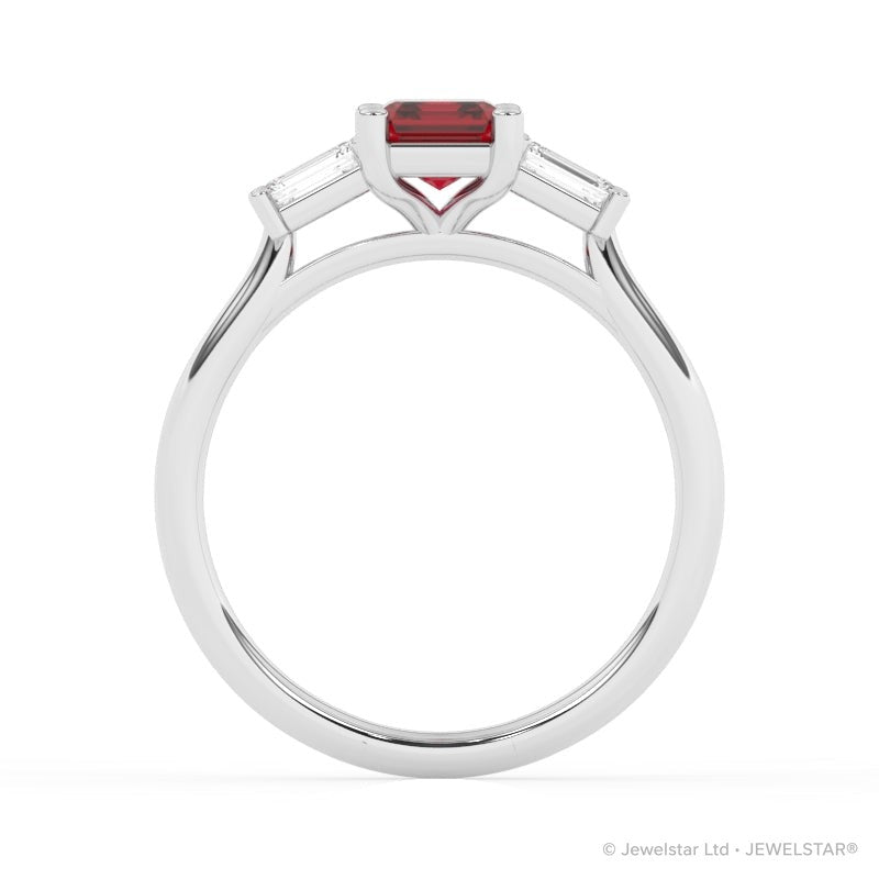 R-82411-RU-W  Lab Diamond & Ruby Three Stone Ring