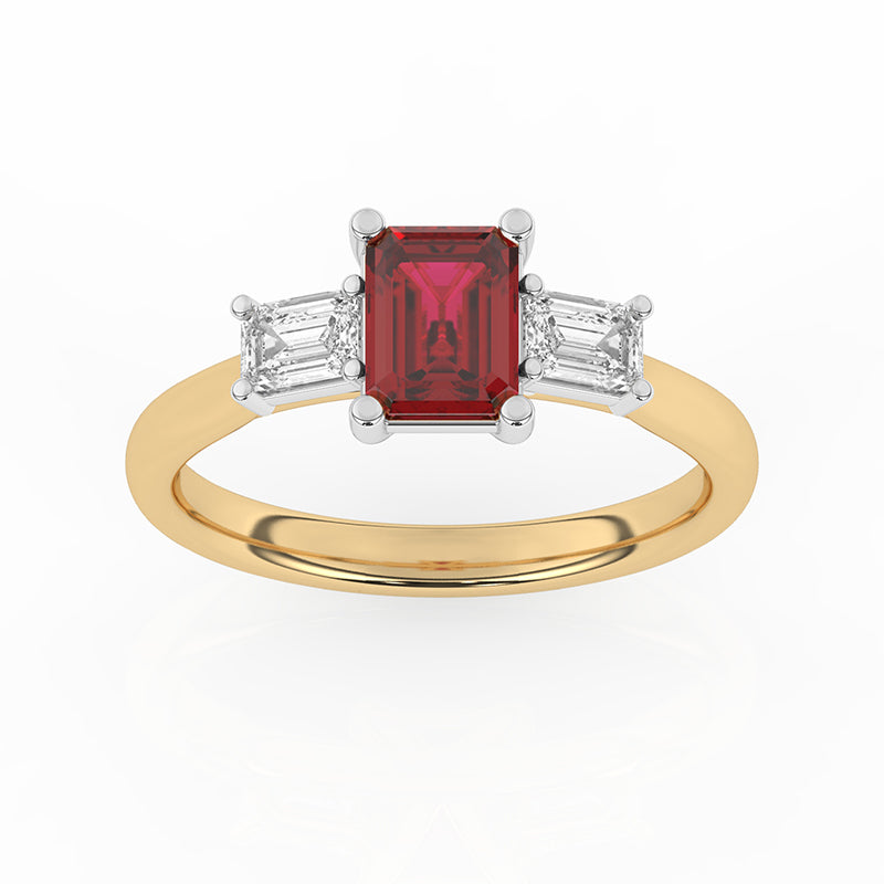 R-82411-RU-Y  Lab Diamond & Ruby Three Stone Ring