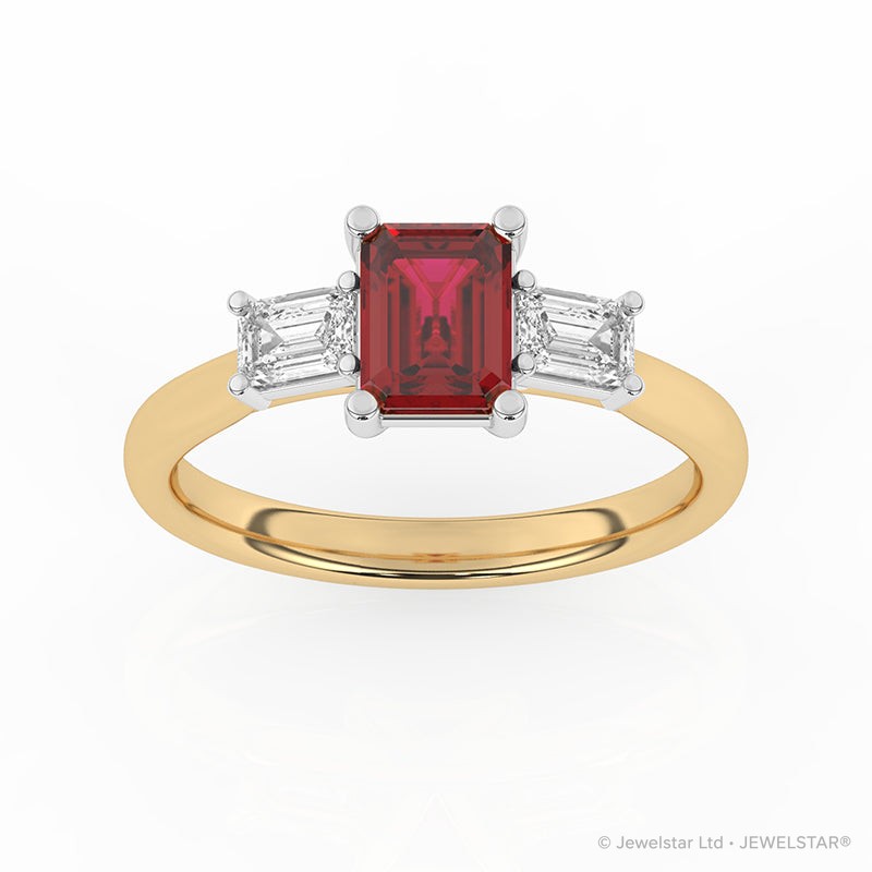 R-82411-RU-Y  Lab Diamond & Ruby Three Stone Ring