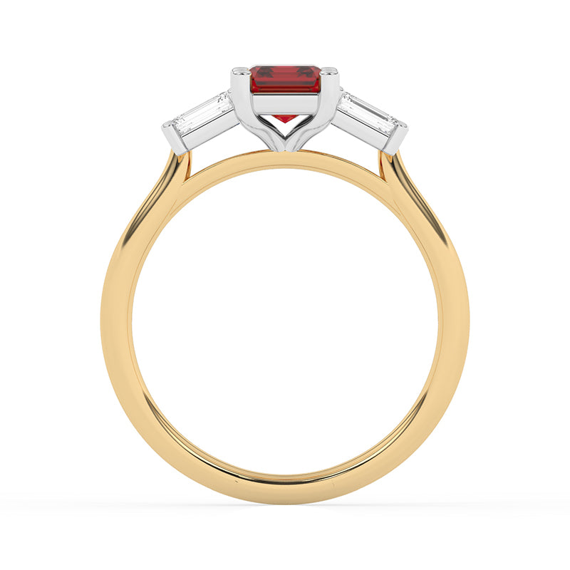 R-82411-RU-Y  Lab Diamond & Ruby Three Stone Ring