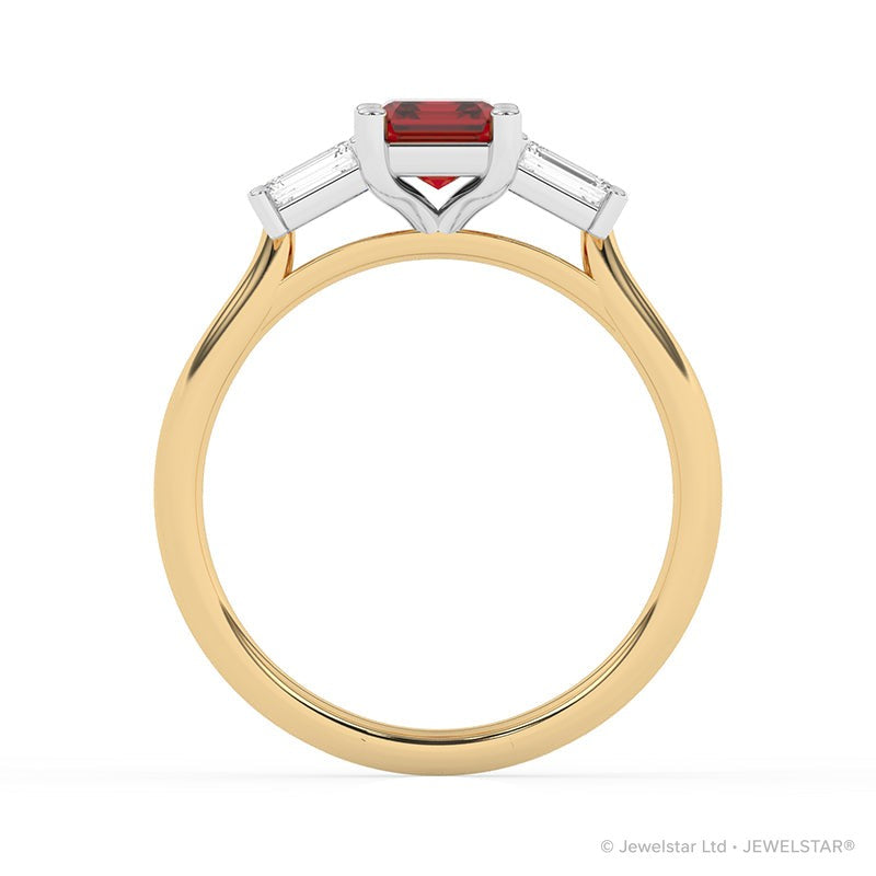 R-82411-RU-Y  Lab Diamond & Ruby Three Stone Ring