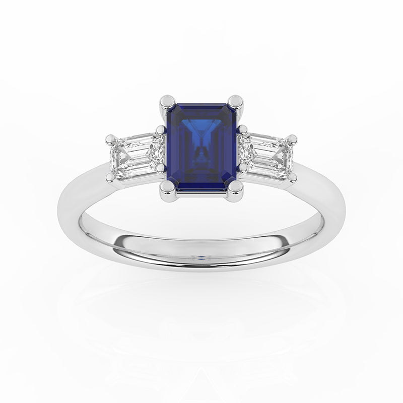 R-82411-SA-W  Lab Diamond & Sapphire Three Stone Ring