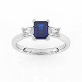 R-82411-SA-W  Lab Diamond & Sapphire Three Stone Ring F/VS (EGL Report Included)