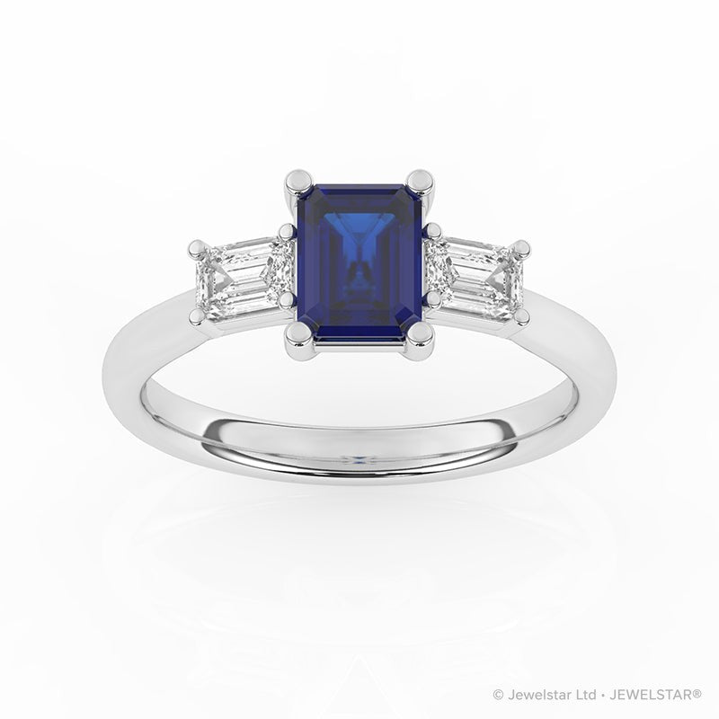 R-82411-SA-W  Lab Diamond & Sapphire Three Stone Ring