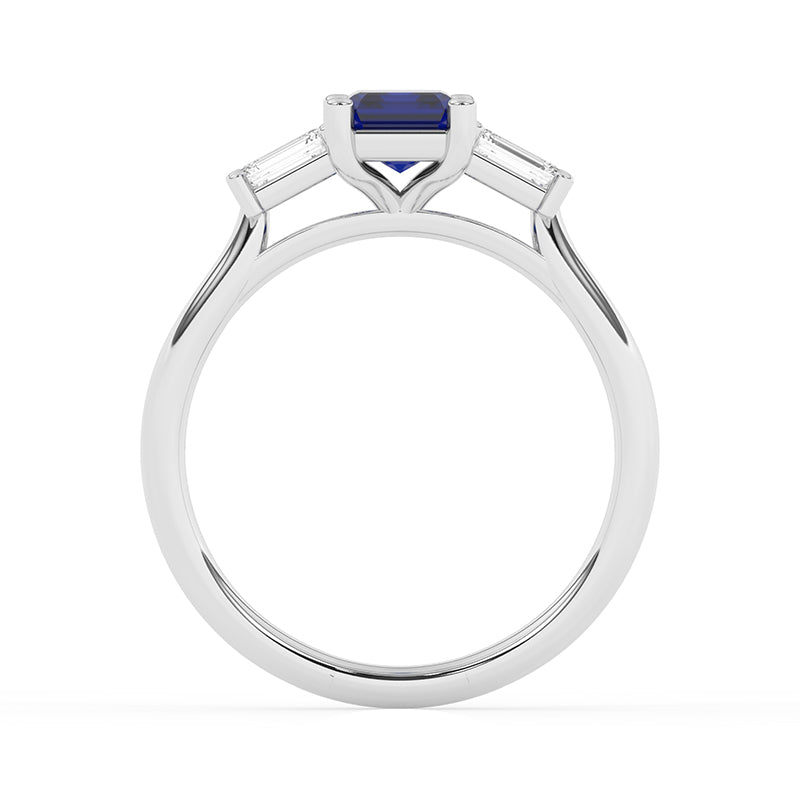 R-82411-SA-W  Lab Diamond & Sapphire Three Stone Ring