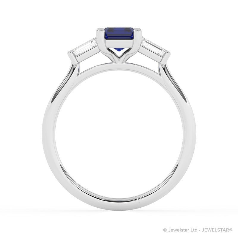 R-82411-SA-W  Lab Diamond & Sapphire Three Stone Ring