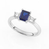 R-82411-SA-W  Lab Diamond & Sapphire Three Stone Ring F/VS (EGL Report Included)