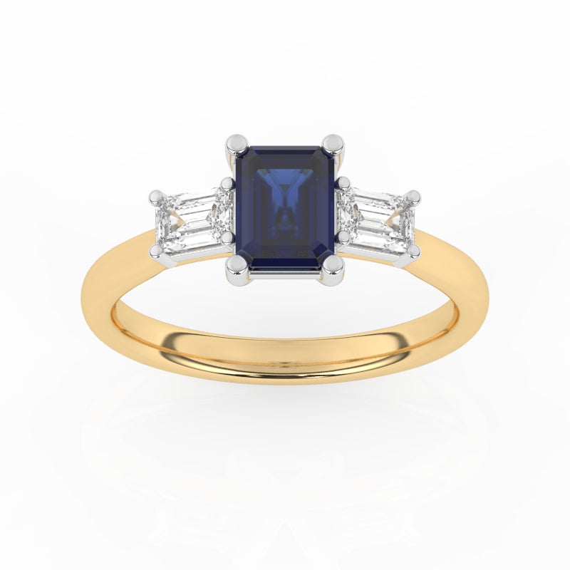 R-82411-SA-Y  Lab Diamond & Sapphire Three Stone Ring