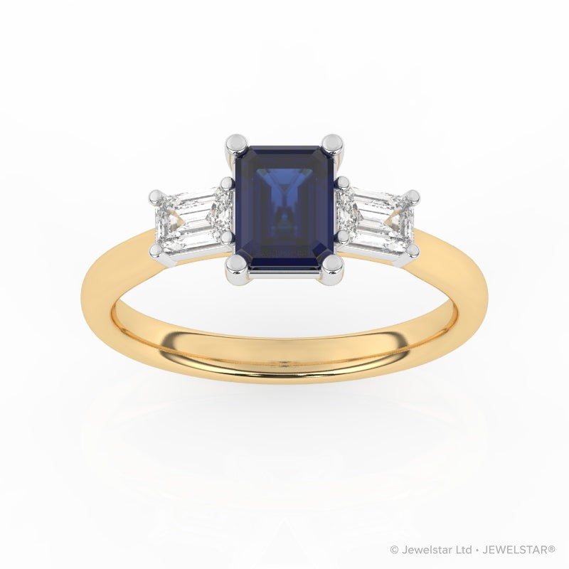 R-82411-SA-Y  Lab Diamond & Sapphire Three Stone Ring