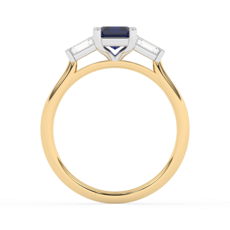 R-82411-SA-Y  Lab Diamond & Sapphire Three Stone Ring