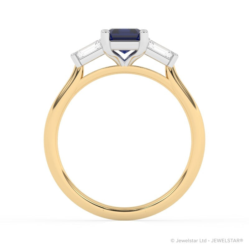 R-82411-SA-Y  Lab Diamond & Sapphire Three Stone Ring