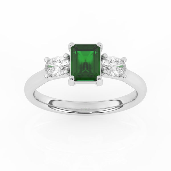 R-82412-EM-W  Lab Diamond & Emerald Three Stone Ring F/VS (EGL Report Included)