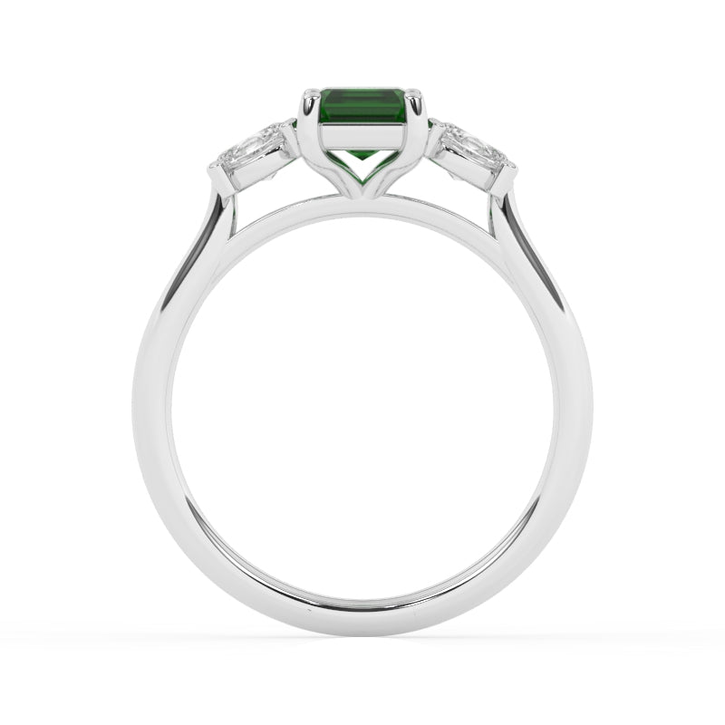 R-82412-EM-W  Lab Diamond & Emerald Three Stone Ring