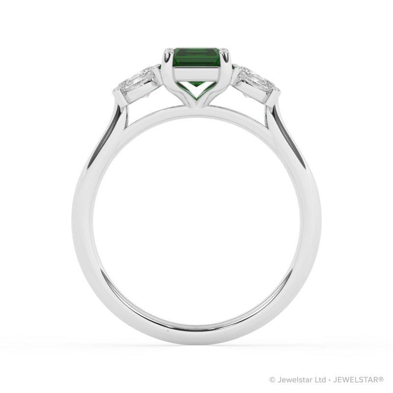 R-82412-EM-W  Lab Diamond & Emerald Three Stone Ring