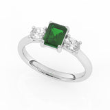 R-82412-EM-W  Lab Diamond & Emerald Three Stone Ring F/VS (EGL Report Included)