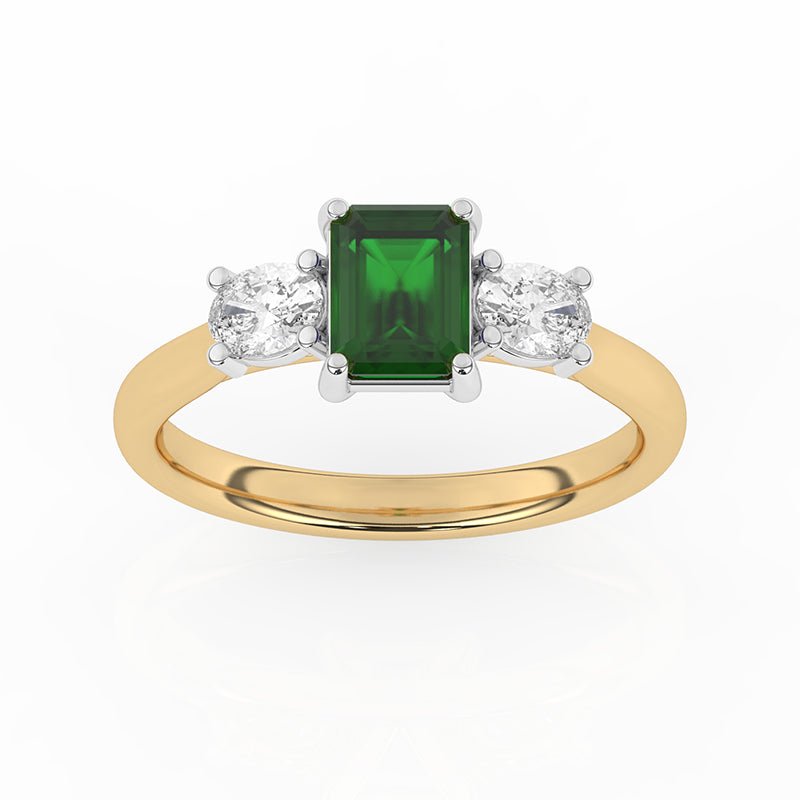 R-82412-EM-Y  Lab Diamond & Emerald Three Stone Ring