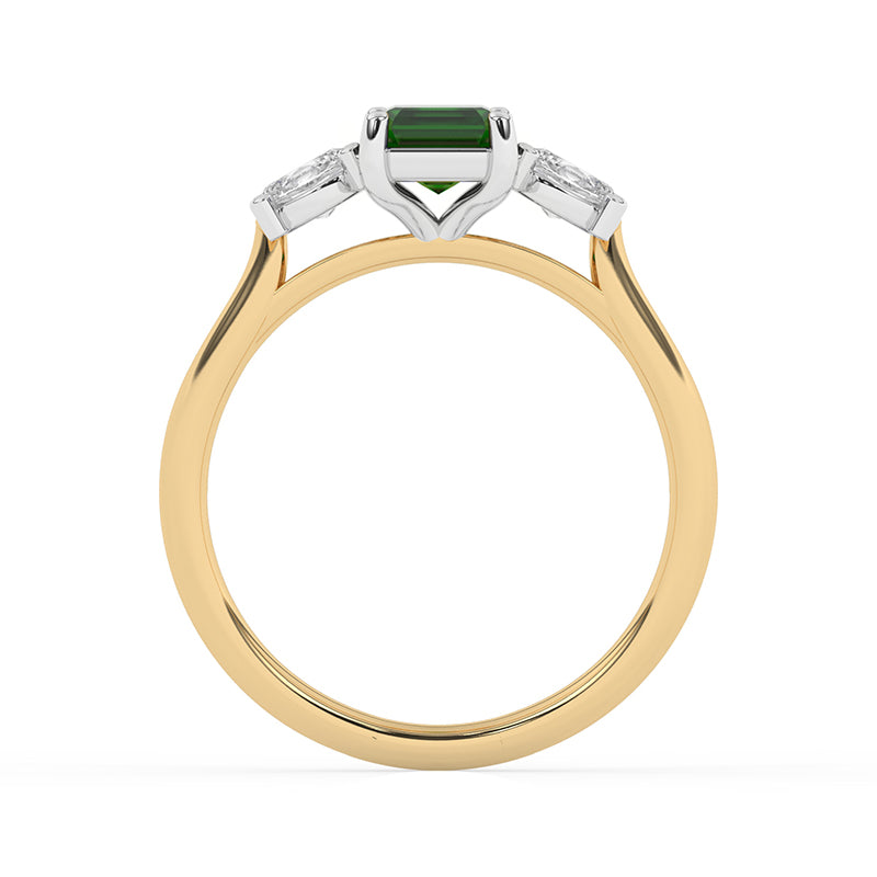 R-82412-EM-Y  Lab Diamond & Emerald Three Stone Ring