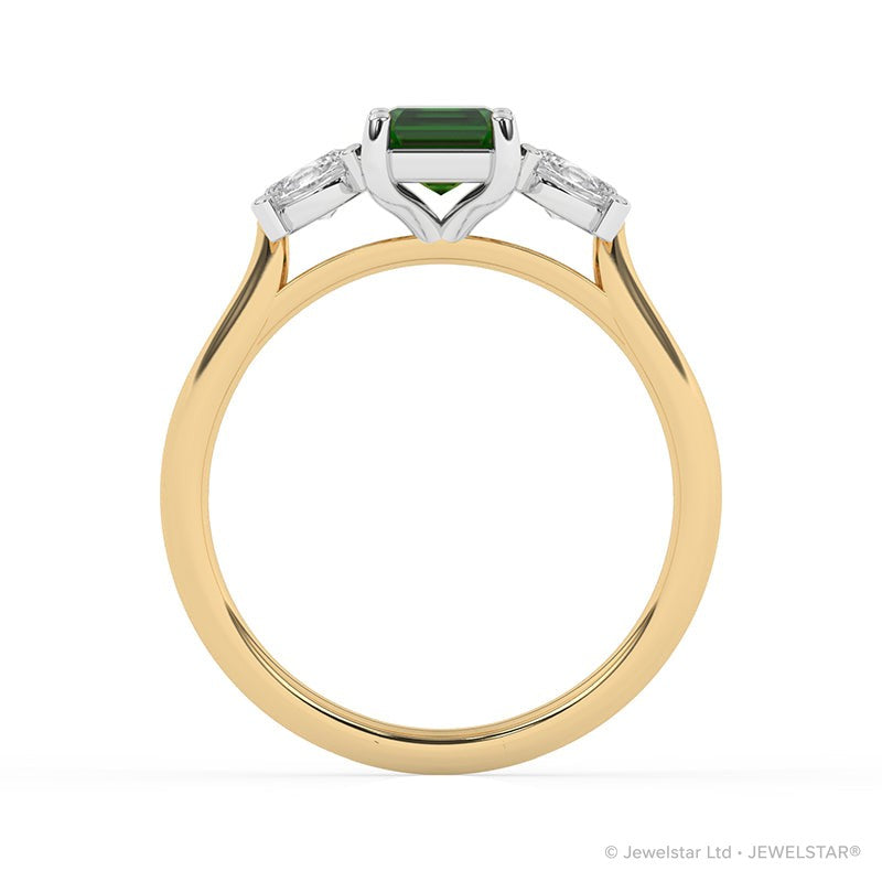 R-82412-EM-Y  Lab Diamond & Emerald Three Stone Ring