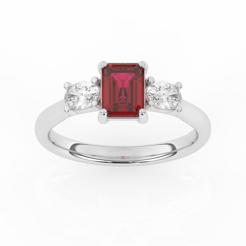 R-82412-RU-W  Lab Diamond & Ruby Three Stone Ring