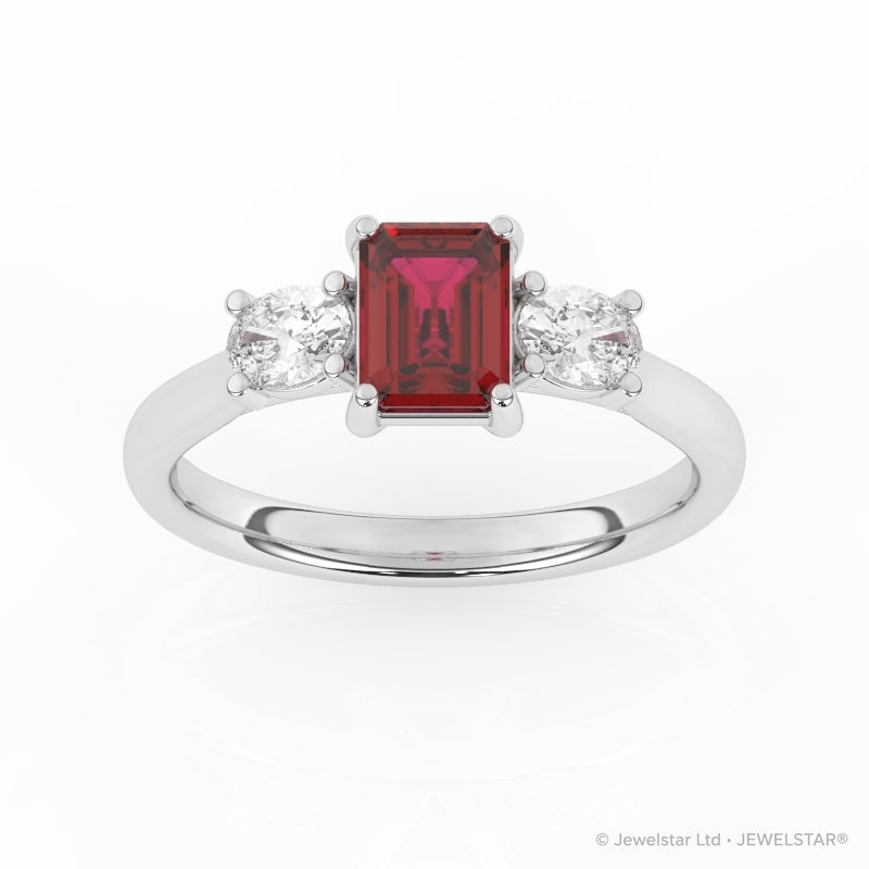 R-82412-RU-W  Lab Diamond & Ruby Three Stone Ring