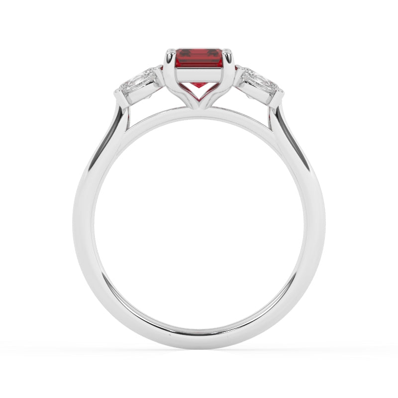 R-82412-RU-W  Lab Diamond & Ruby Three Stone Ring