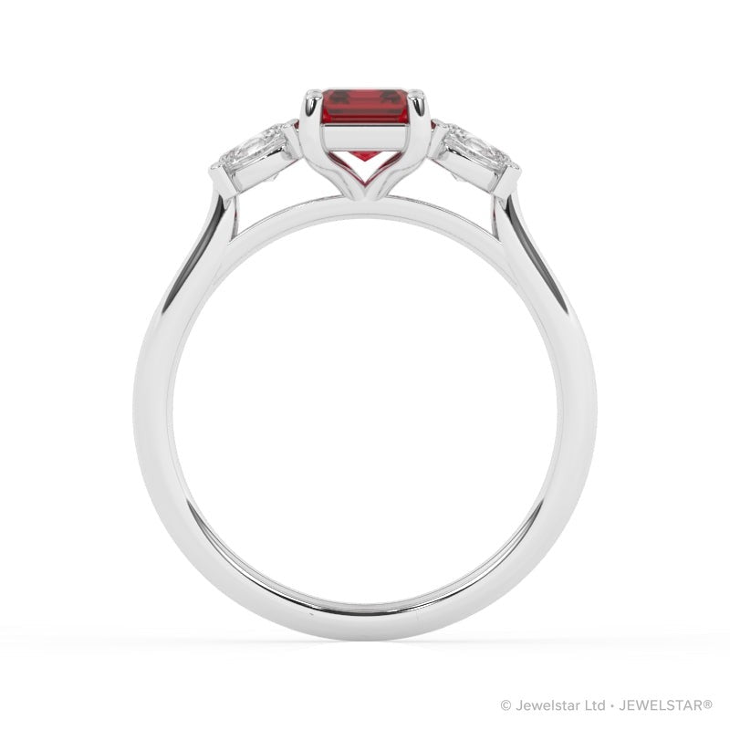 R-82412-RU-W  Lab Diamond & Ruby Three Stone Ring