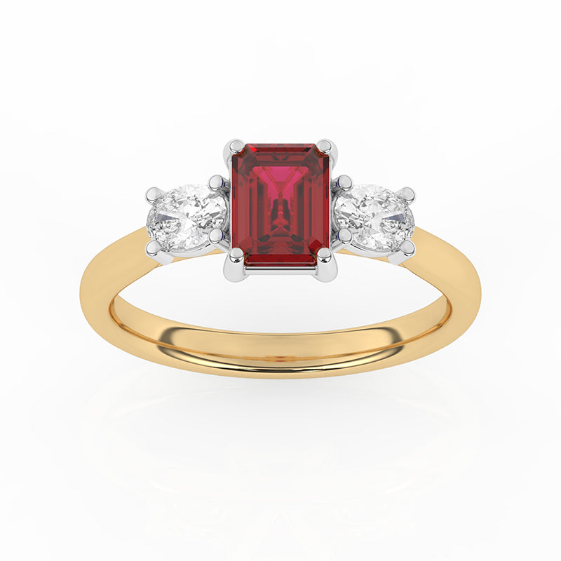R-82412-RU-Y  Lab Diamond & Ruby Three Stone Ring