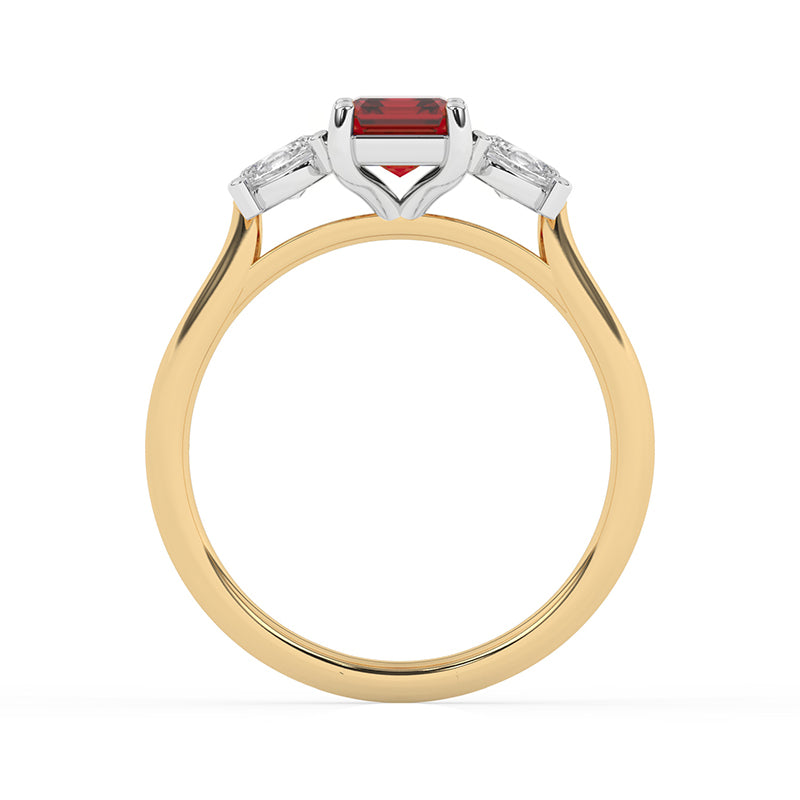 R-82412-RU-Y  Lab Diamond & Ruby Three Stone Ring