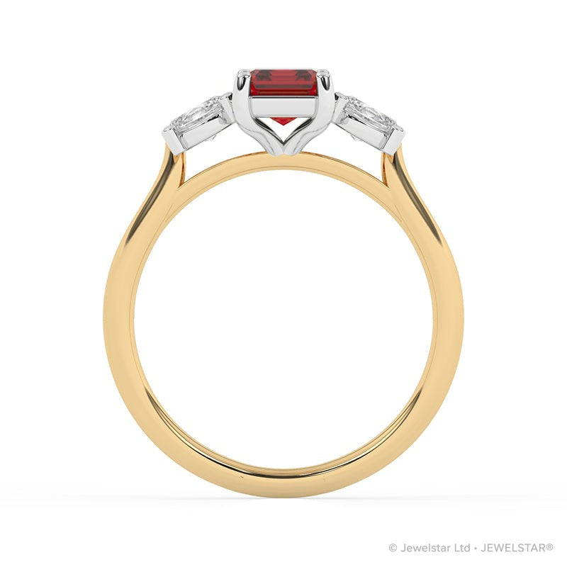 R-82412-RU-Y  Lab Diamond & Ruby Three Stone Ring