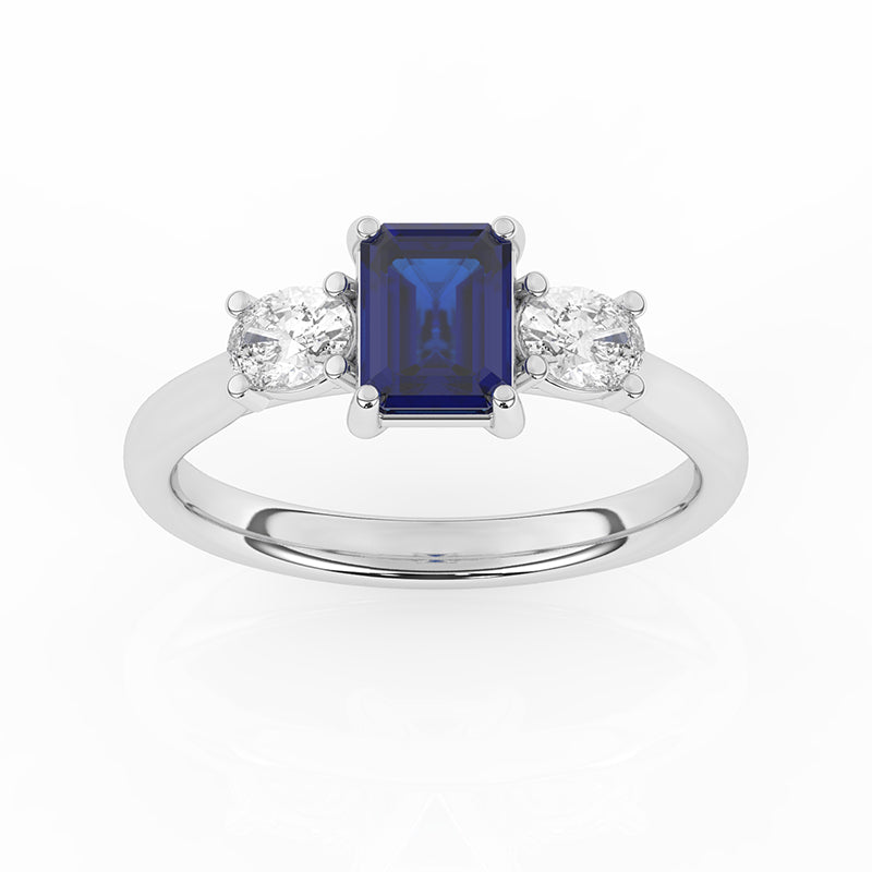 R-82412-SA-W  Lab Diamond & Sapphire Three Stone Ring