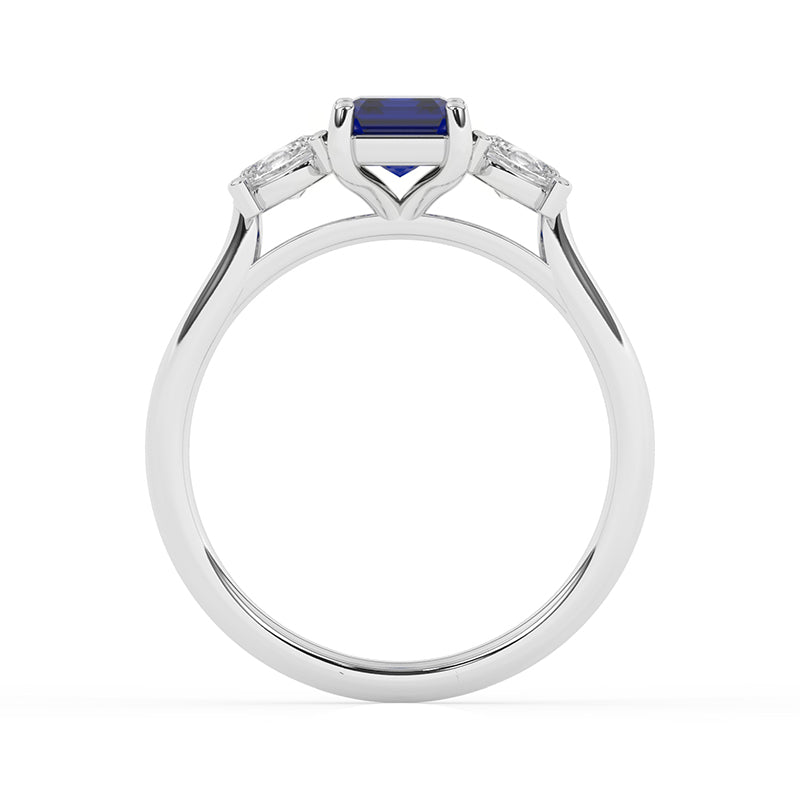 R-82412-SA-W  Lab Diamond & Sapphire Three Stone Ring
