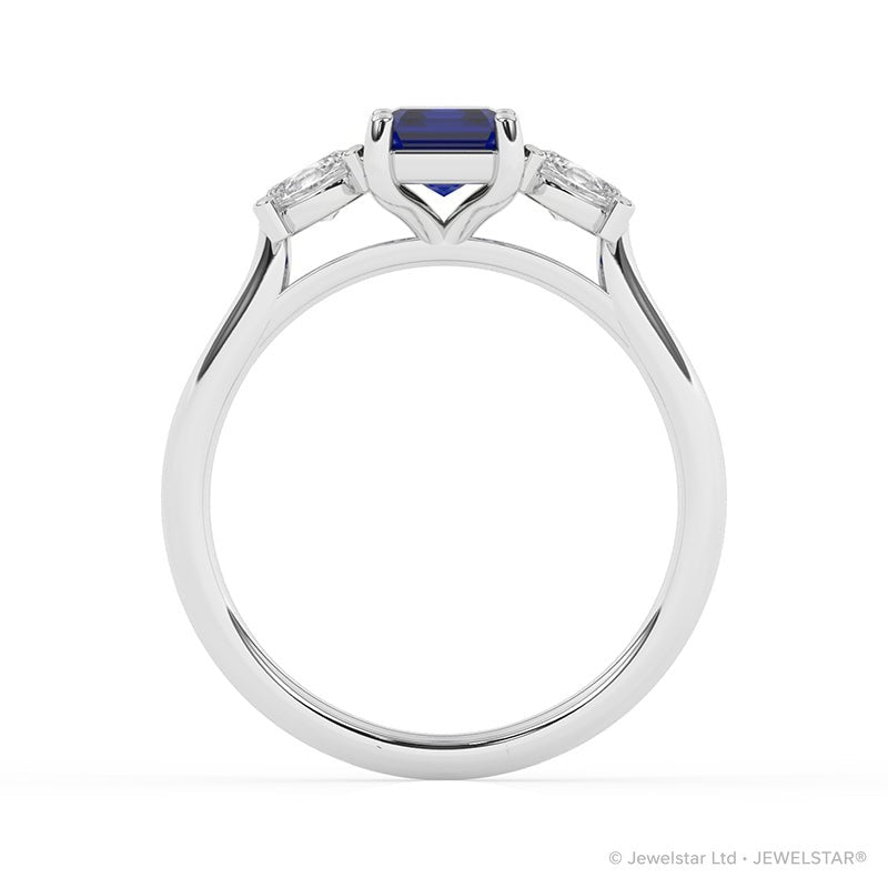 R-82412-SA-W  Lab Diamond & Sapphire Three Stone Ring