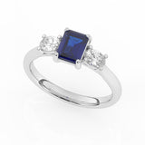 R-82412-SA-W  Lab Diamond & Sapphire Three Stone Ring F/VS (EGL Report Included)