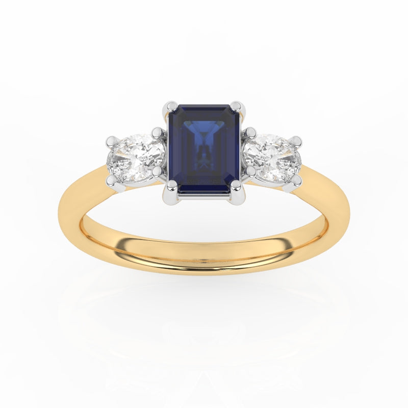 R-82412-SA-Y  Lab Diamond & Sapphire Three Stone Ring