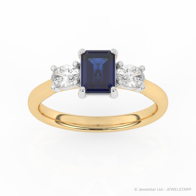 R-82412-SA-Y  Lab Diamond & Sapphire Three Stone Ring