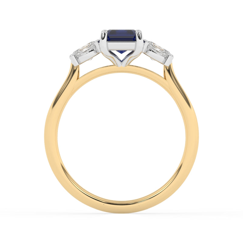 R-82412-SA-Y  Lab Diamond & Sapphire Three Stone Ring