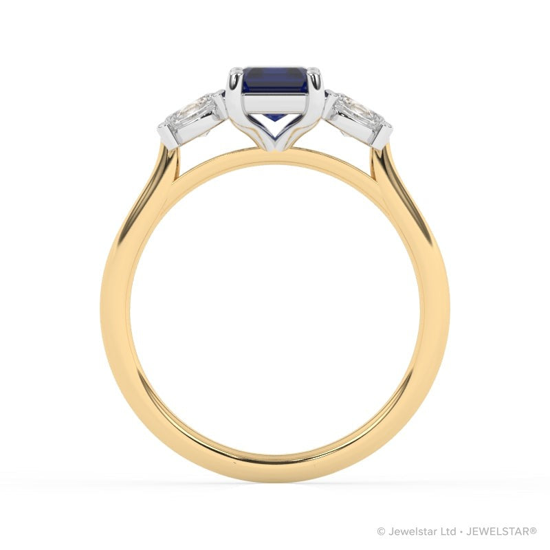 R-82412-SA-Y  Lab Diamond & Sapphire Three Stone Ring